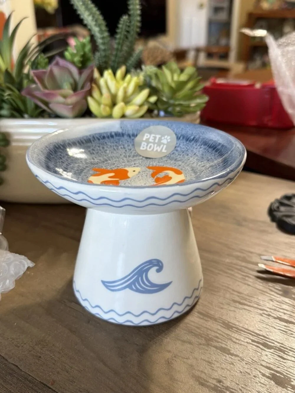 TEDDY PAWS Koi Fish Raised Ceramic Elevated Cat Bowl - NWOT